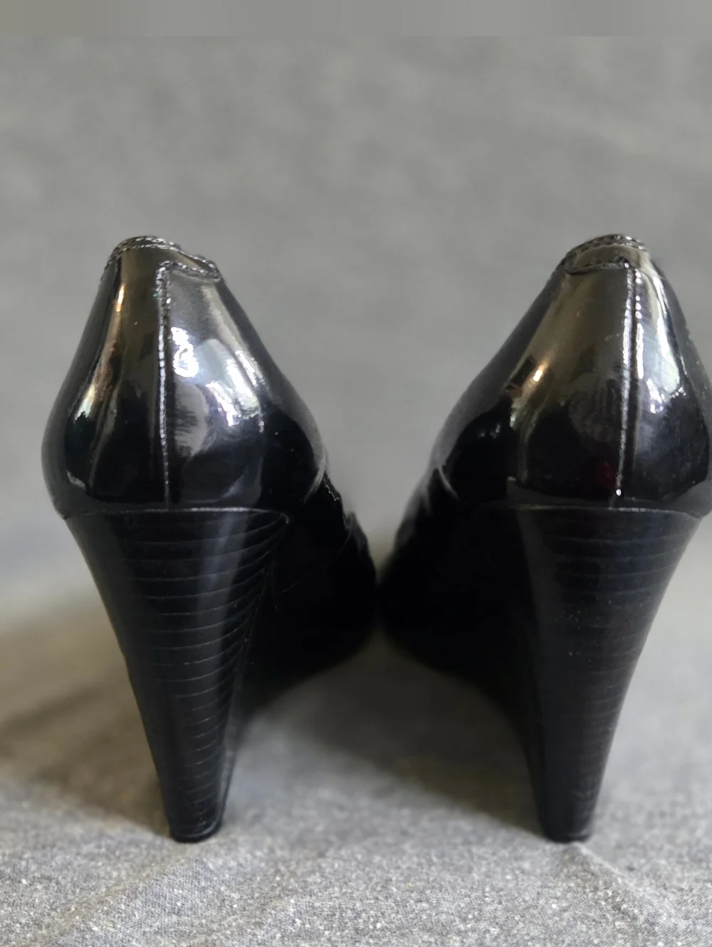 Coach Black Patent Wedge Pumps with Logo Print Lining